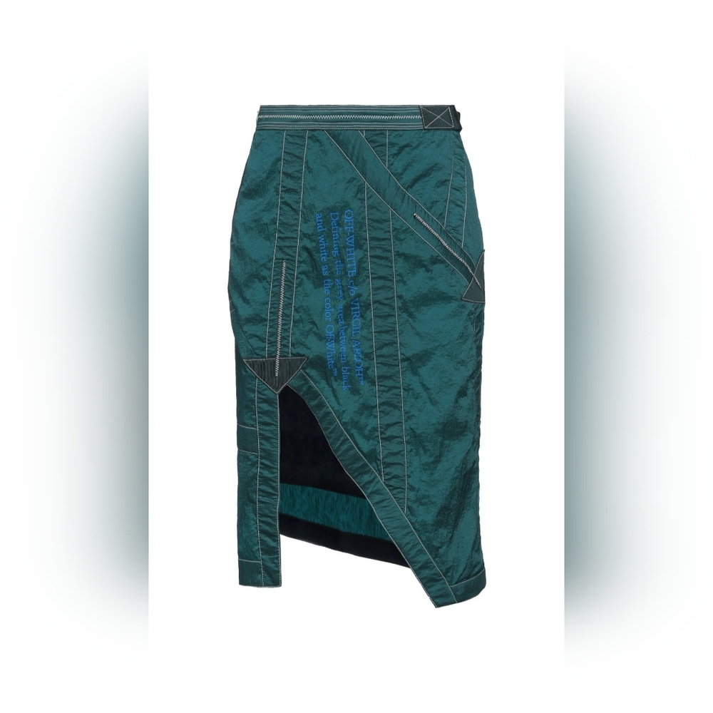 Off-White Green Asymmetrical Slit Nylon Skirt